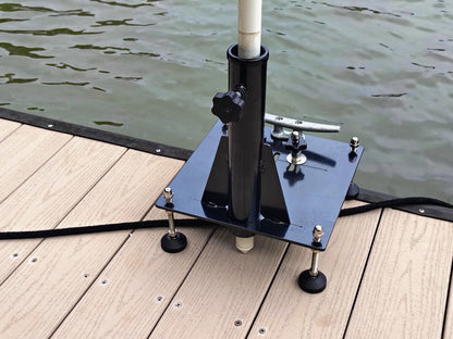 Cleat mounted umbrella and flag pole holder for docks and pier cleats